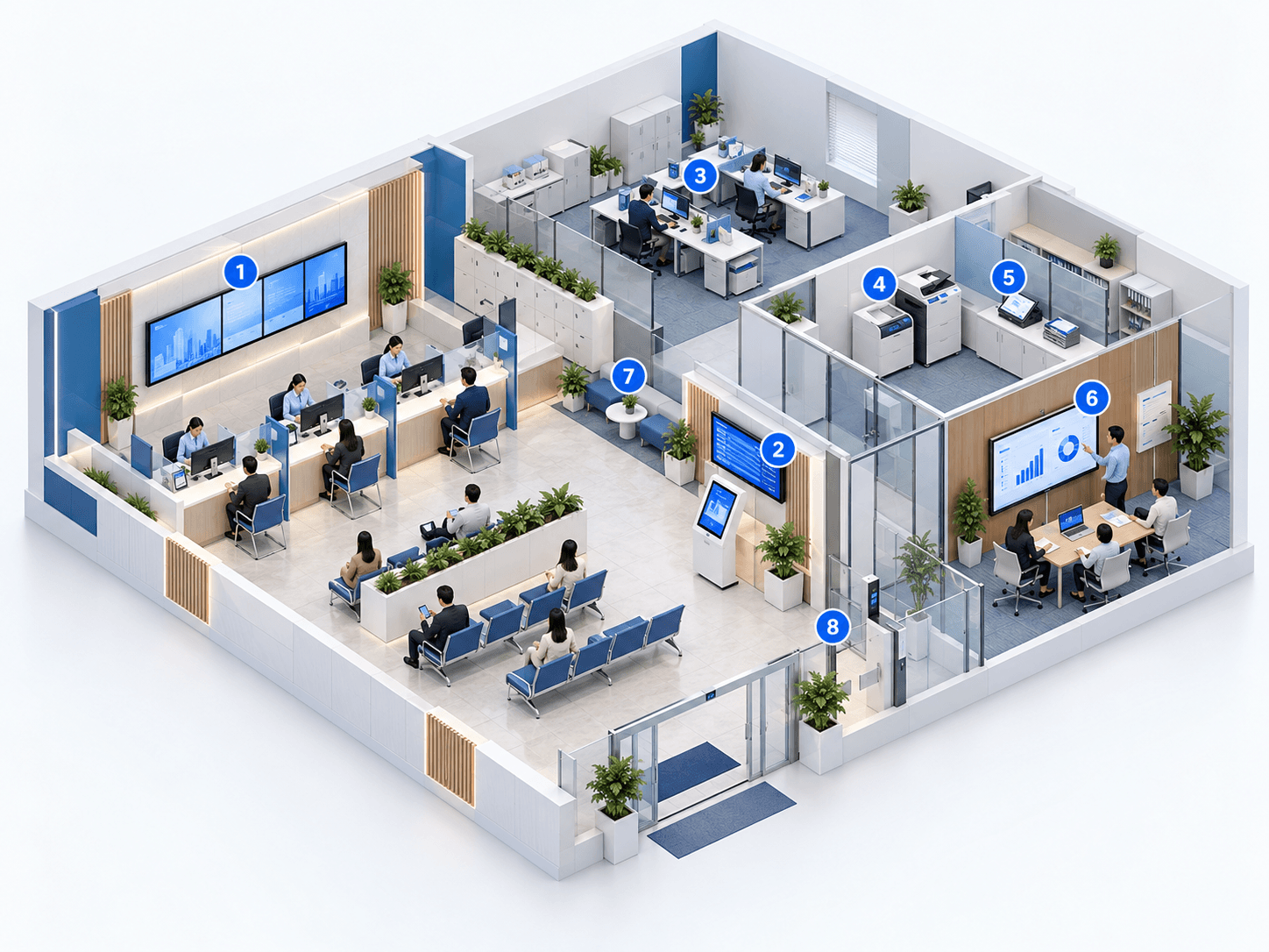 Ilustrasi lingkungan pelayanan publik dan kantor administrasi modern